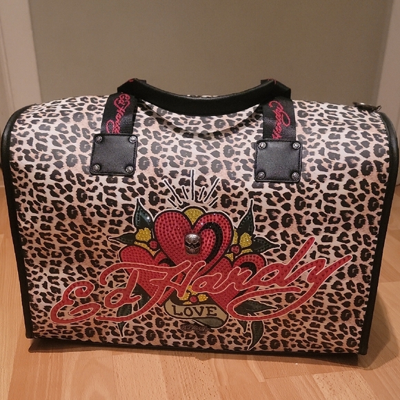 Ed Hardy Handbags - Ed Hardy Heart and Leopard Print Travel Bag. NWOT